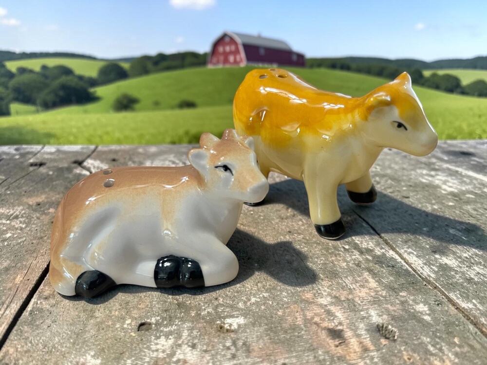 Cracker Barrel Standing & Laying Cow mini Salt and Pepper shakers Farmhouse